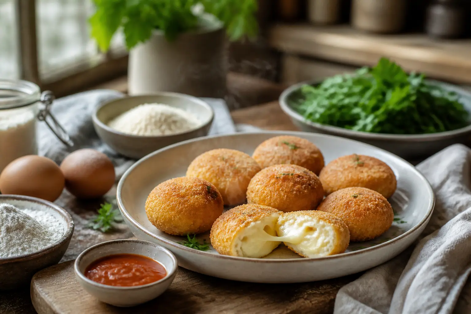 Recette babybel : bouchées de fromage panées dorées, cœur fondant, ingrédients maison sur table rustique, ambiance chaleureuse
