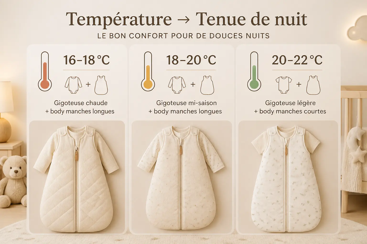 Comment habiller bébé la nuit selon la température de la chambre