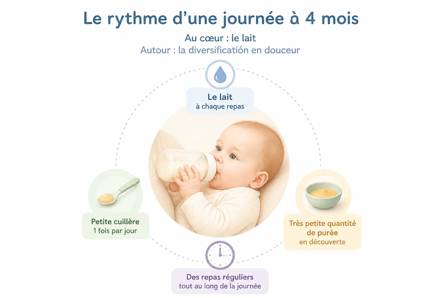 Tableau alimentation bébé 4 mois : menu type sur une journée