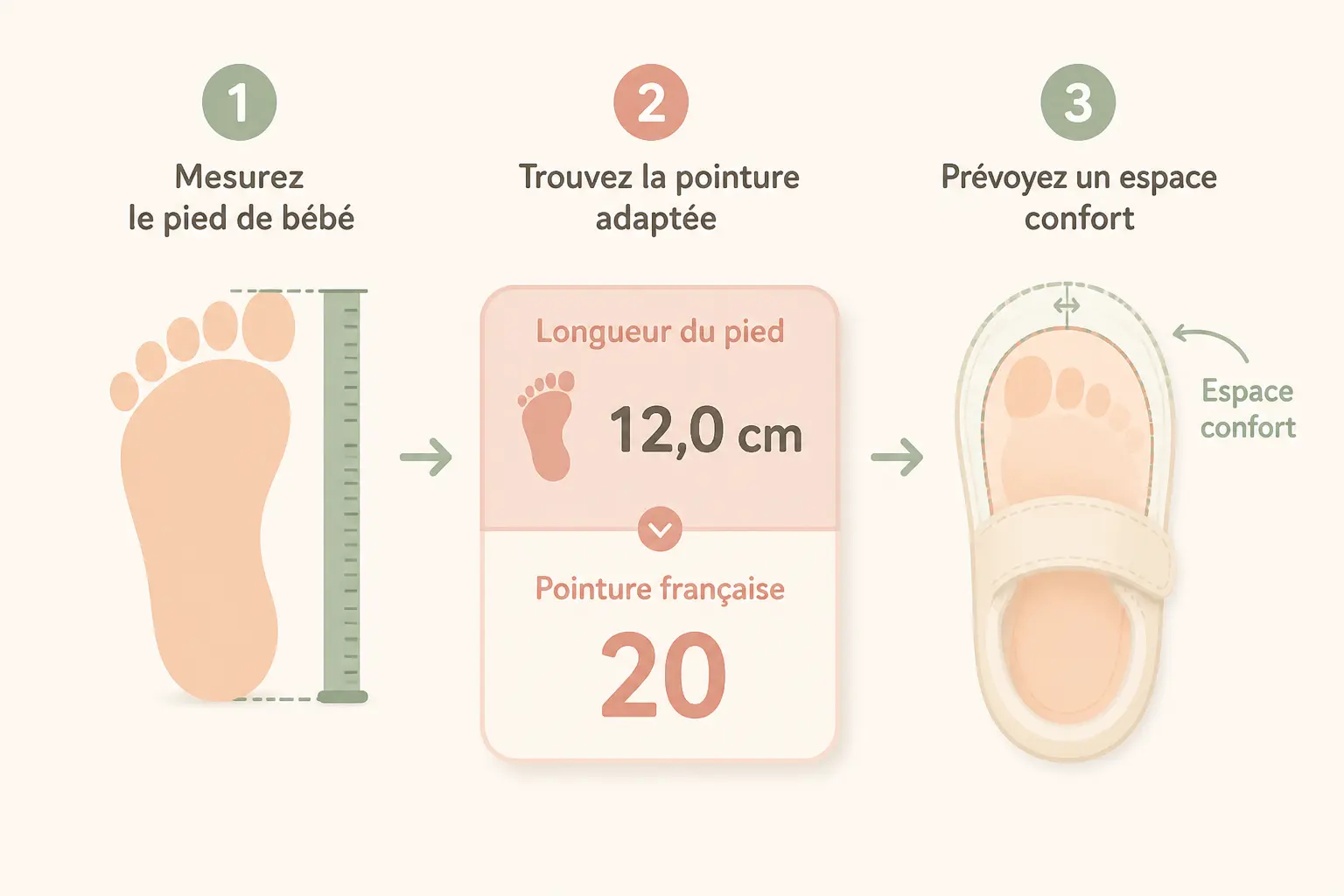 Tableau de taille chaussure bébé : âge, centimètres et pointure