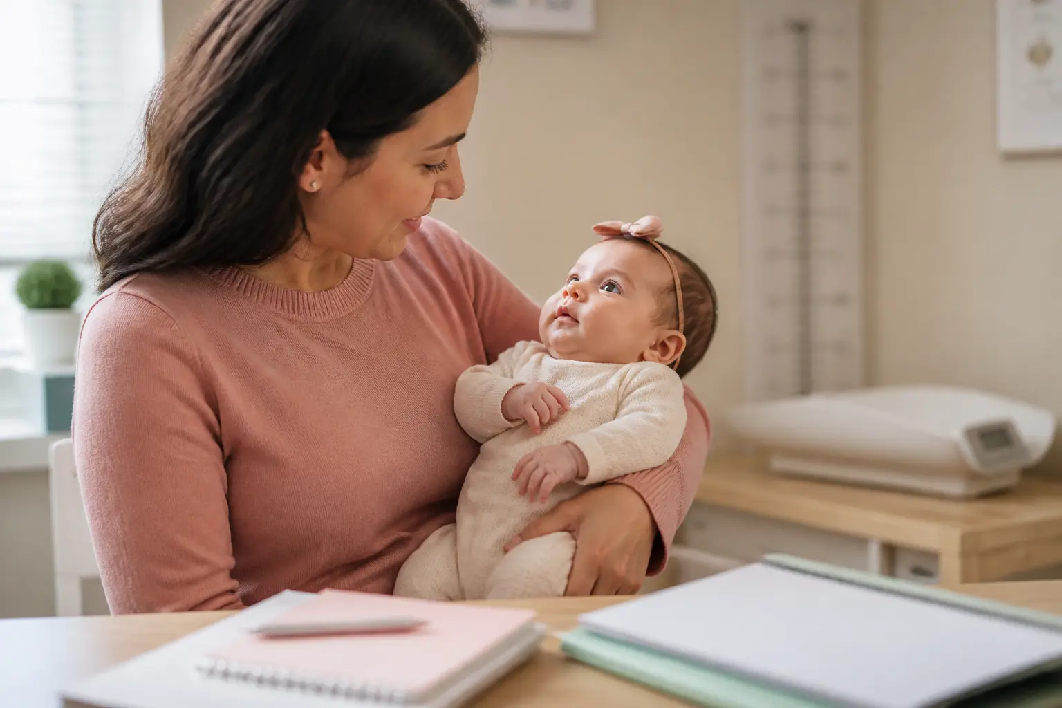 Parent surveillant la courbe poids bébé fille avec une bébé fille dans un cadre chaleureux et rassurant