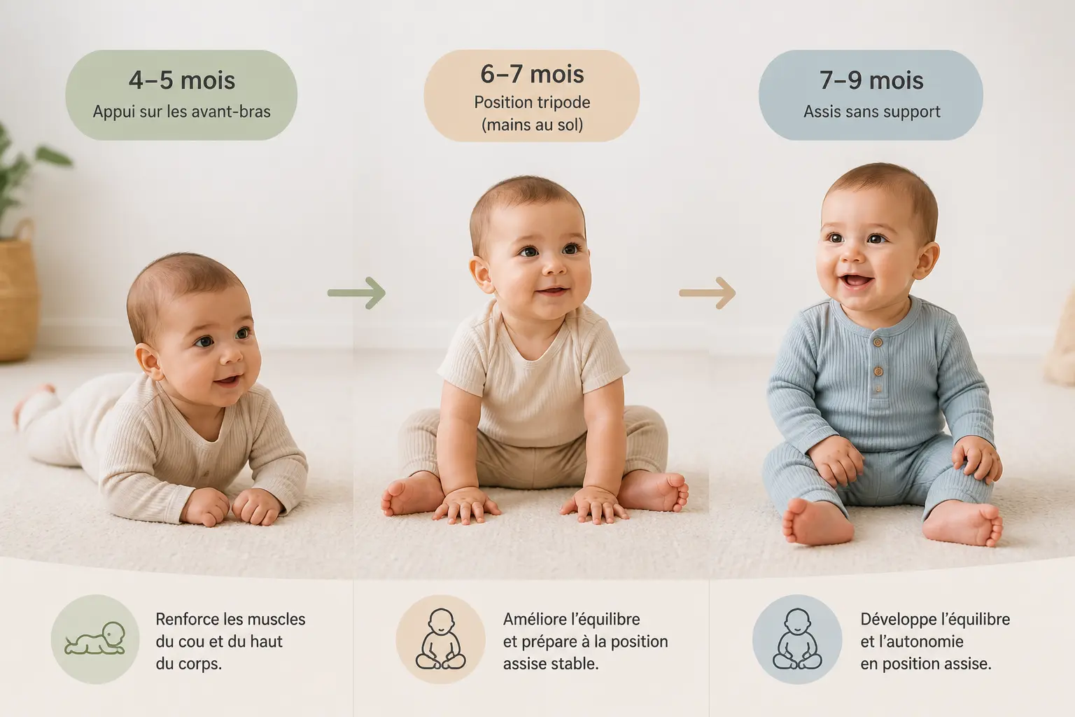 À quel âge bébé tient assis : les repères utiles entre 4 et 9 mois