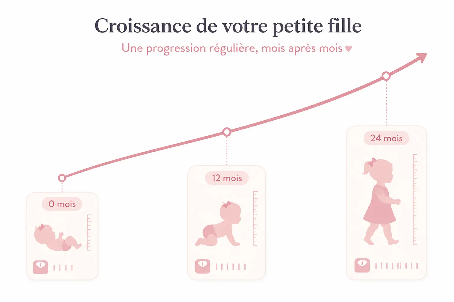 Poids et taille d’une petite fille de 0 à 24 mois : les repères mois par mois