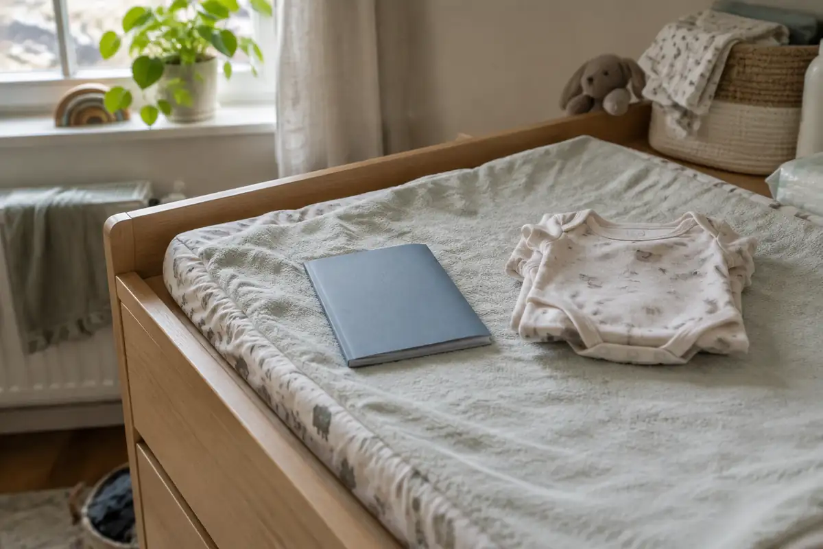 Carnet de santé et body plié sur une table à langer